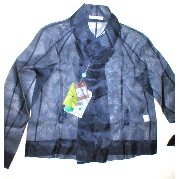 New NWT Womens 4 Blouse Top Designer Etro Silk LS Dark Blue Navy 40 Italy Sheer - Picture 5 of 11